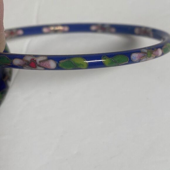 Vintage Cloisonné Enamel Bangle Bracelet Lot-Set of 3-Floral–Mixed Thickness - Picture 4 of 8